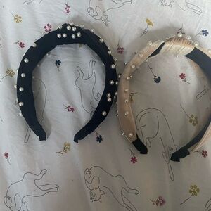 Pearl Black And Cream Headbands, Bundle Of 2 Thick With A Knot